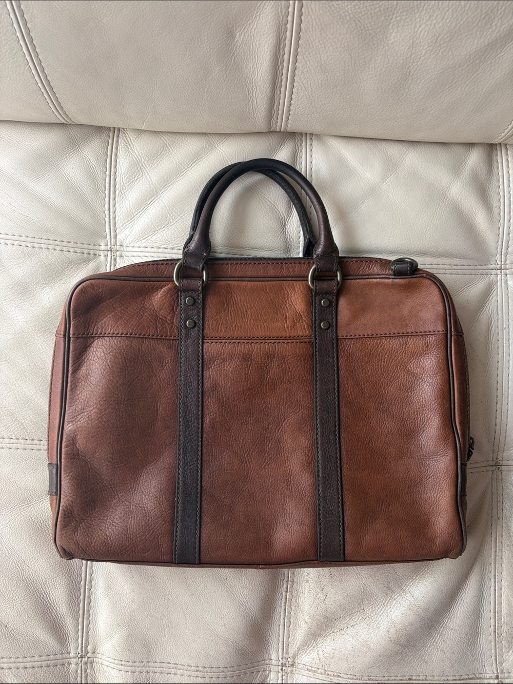 Fossil Vintage Brown Cow Hide Leather Briefcase with Dark Brown Trim